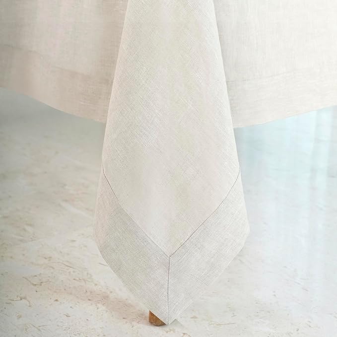 D'Moksha Homes Linen Tablecloth for Rectangle Tables 60 x 132 Inch - 100% Pure Linen Light Natural Table Cloth - Machine Washable Cloth Tablecloth for Valentines, Spring, Easter
