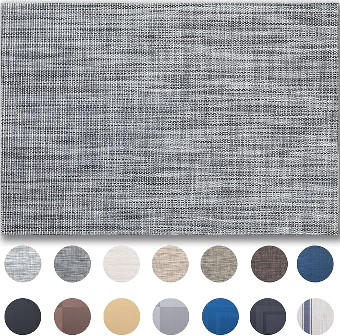 Placemats Set of 8 - Easy Clean Woven Vinyl Placemats for Dining Table, Indoor/Outdoor Place Mats, Washable PVC Table Mats（Dark Gray）
