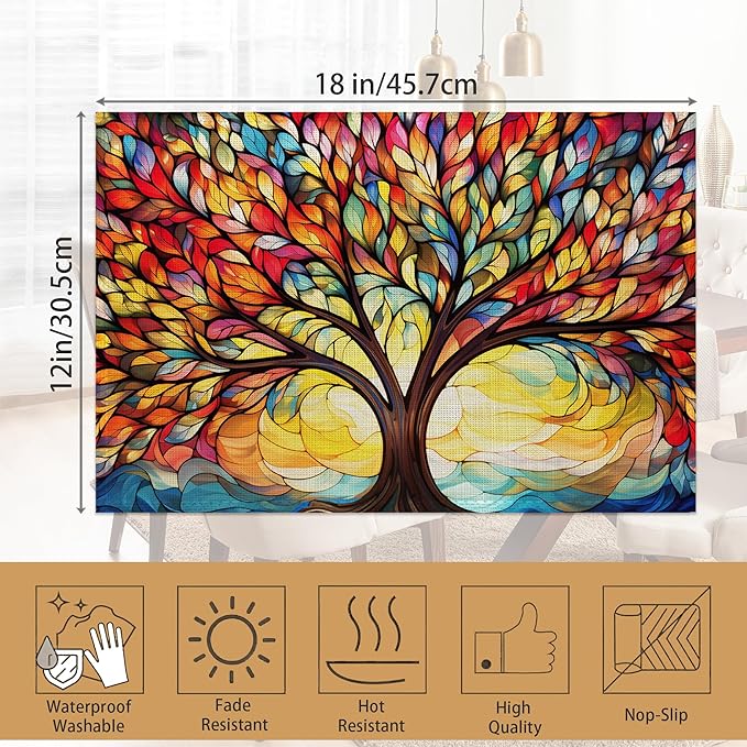 6 Pcs Placemats,Colorful Tree Placemat,Abstract Table Mats Washable Recyclable Table Placemats for Indoor Outdoor Heat Resistant Kitchen Dining 12"x18"