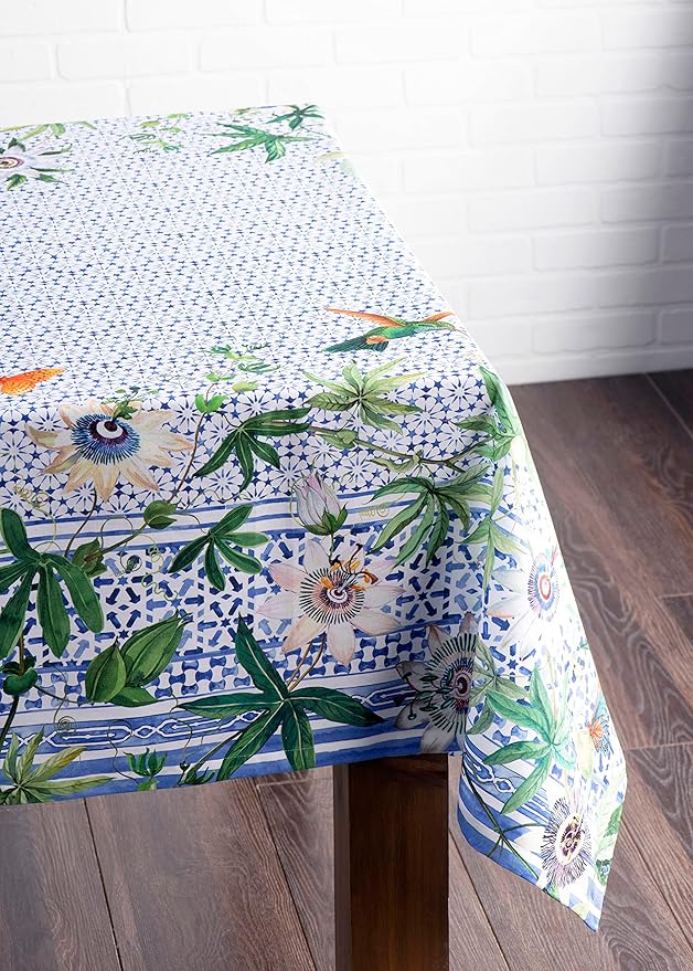 Maison d' Hermine Table Cloth Square Table 100% Cotton 60 x 60 Inches Tablecloth Reusable Decorative for Dining Room Farmhouse Home Valentines Day Decorations Spring Summer - Passiflora