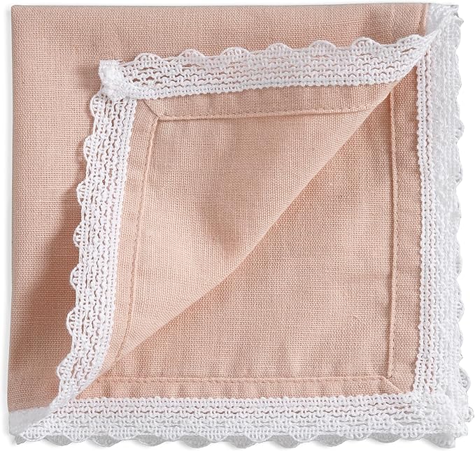 Fingercraft Dinner Cloth Napkin Cotton Linen Set of 12 Mitered Corners with Natural Elegant Lace for Everyday Use Napkins are Pre Shrunk and Good Absorbency with Lace 20x20 in Dusty Pink