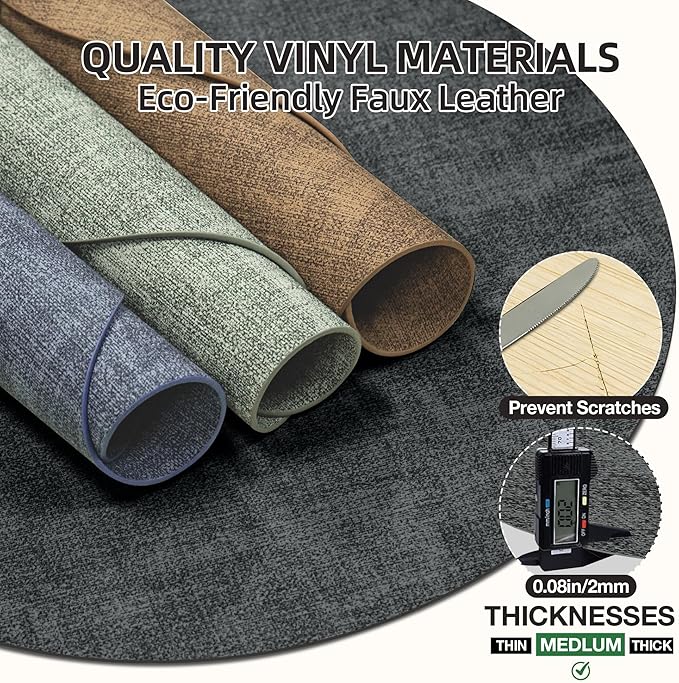 15 inch Faux Leather Round Placemats Set of 4 Non-Slip Washable Wipeable Table Mats, Heat Resistant Waterproof Oilproof Black Place Mats for Kitchen, Dining, Party, Indoor, Outdoor