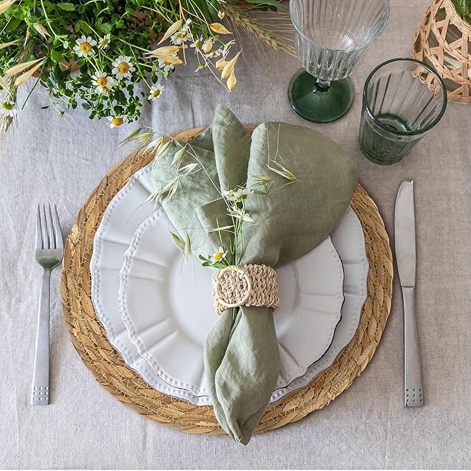 Kochorie Set of 60 Round Woven Placemats 12 Inches Bulrush Placemats Natural Hand-Woven Boho Rattan Placemat Wicker Table Mats Farmhouse Weave Place Mats for Home Dining