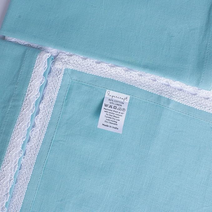 Fingercraft Dinner Cloth Napkin Cotton Linen Blend 12 Pack Mitered Corners with Elegant Lace for Everyday Use Napkins are Pre Shrunk and Good Absorbency Sky Blue, 20in x 20in (Set of 12)