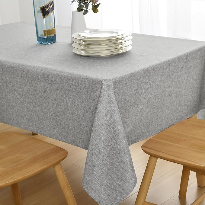 JIUZHEN Rectangle Table Cloth Faux Linen Farmhouse Tablecloth Wrinkle and Stain Resistant Decorative Fabric Table Cover for Kitchen, Dining Room, Parties and Camping, Light Grey, 60 x 84 Inch