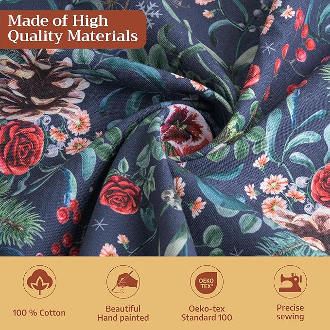 Maison d' Hermine Table Cloth Square Table 100% Cotton 60 x 60 Inches Fall Tablecloth Reusable Everyday Use for Thanksgiving Christmas Decorations Dining Farmhouse Party (Christmas Joy)