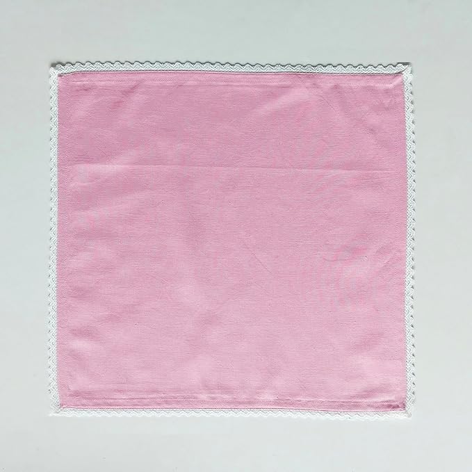 FINGERCRAFT Dinner Cloth Napkin Cotton Linen Blend 4 Pack Mitered Corners with Elegant Lace for Everyday Use Napkins are Pre Shrunk and Good Absorbency Pastel Rose