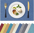 Homaxy Cloths Placemats for Dining Table Set of 12, Heat Resistant Washable Cotton Linen Blend Table Mats, Easy to Clean Place Mats for Indoor Outdoor Party Kitchen Decoration, 13" x 19", Blue