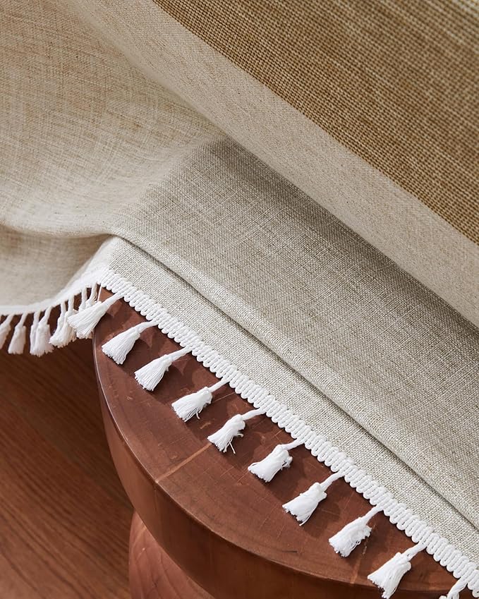 ZeeMart Contrast Linen Round Tablecloth 52 Inch Mid-Stripe Brown, Farmhouse Style Round Table Cloth Heavy Weight Beige Tablecloths, Water Resistant Burlap Table Cloths