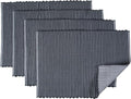 Sticky Toffee Woven Cotton Placemats Set of 4, Gray Ribbed 14 x 19 in, Washable Table Mats for Dining Table or Kitchen
