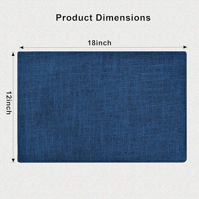 SLKQG Navy Linen Fabric Placemats Set of 6, Heat Resistant & Machine Washable Double-Layered Cloth Placemats for Dining Table, Indoor/Outdoor Use, Non-Slip Kitchen Table Mats (6, Navy)