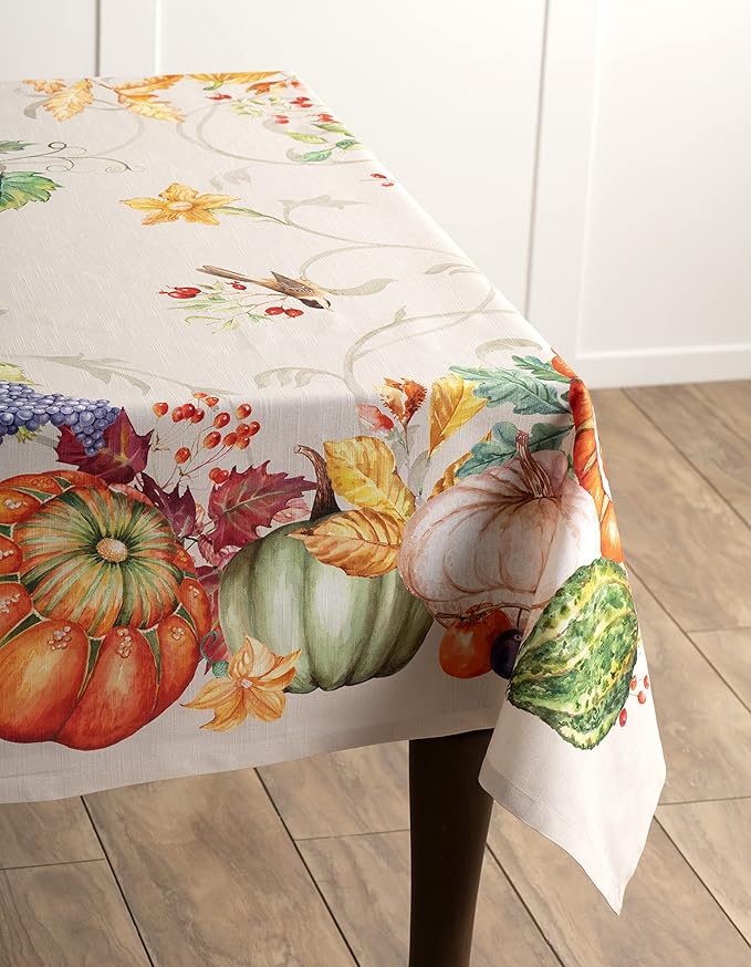 Maison d' Hermine Table Cloth Rectangle Table 100% Cotton 70 x 90 Inches Fall Tablecloth Reusable Everyday Use for Thanksgiving Christmas Decorations Dining Farmhouse Party (Lumina)
