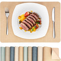 Heat Resistant Placemats Set of 6, 17x12in Waterproof Wipeable Faux Leather Non Slip Table Mats, Easy to Clean, Stain Resistant, for Kitchen Dining Room-– Warm Tan