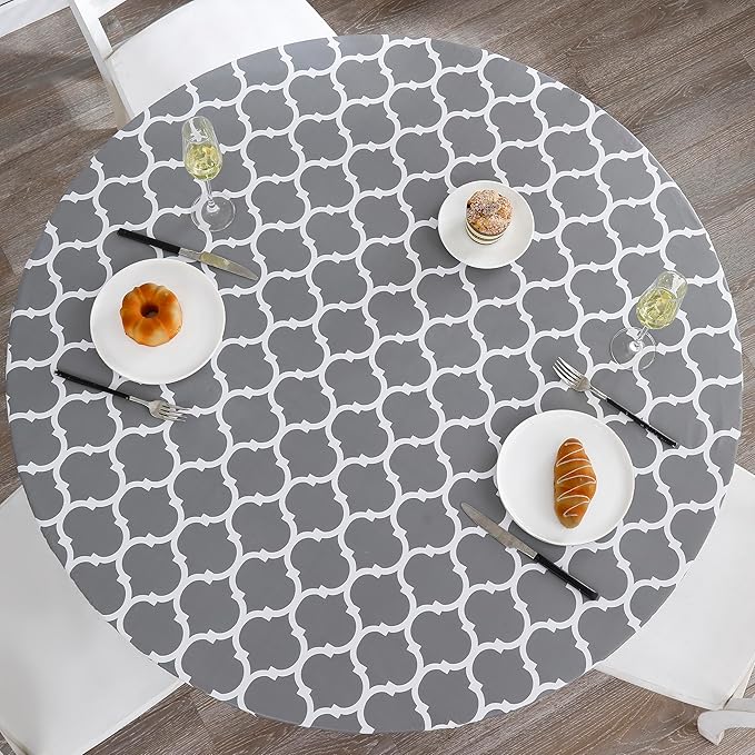 Walrus Round Vinyl Fitted Tablecloth with Flannel Backing Elastic Edge Design Table Cover Waterproof Oil-Proof PVC Table Cloth Stain-Resistant Best for 45"-56" Round