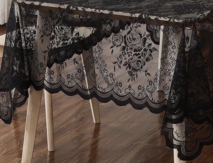 Warm Home Designs 60 x 60 Square Tablecloth with English Rose Design. Use Lace Square Table Cloth as Lace Tablecloth for Card Table or Small Dining Table. Black Tablecloth for 4 Guests. LTC Black 60"