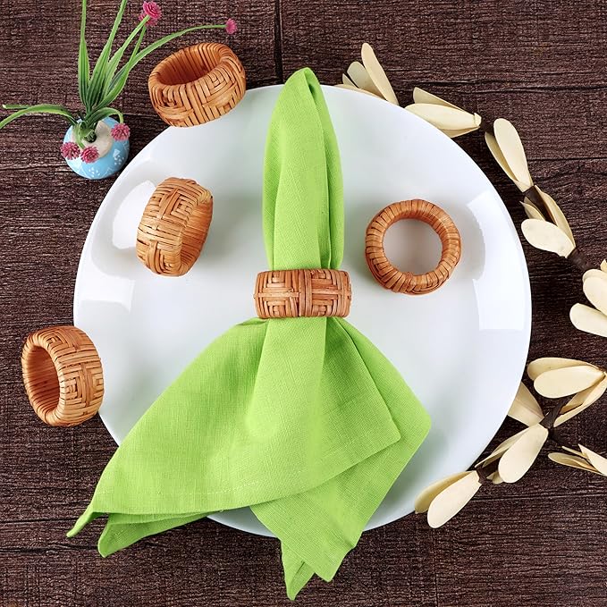 CLEENTABLE Farmhouse Napkin Rings Set of 12, Hand-Woven Napkin Ring for Table Decor, Fall Rustic Rings, Napkin Holder Buckles for Holiday Party, Easter, Birthday, Thanksgiving, Christmas (Brown)