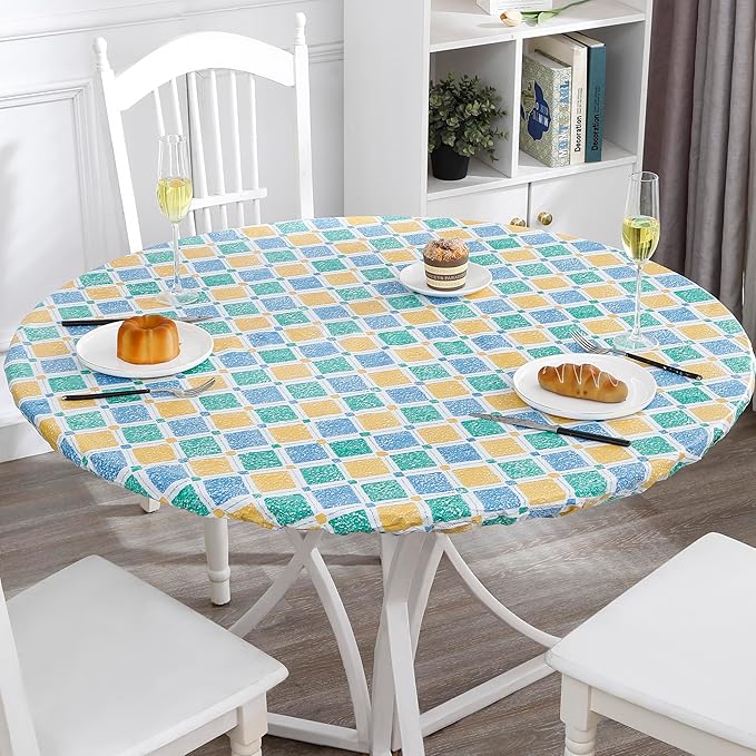 Walrus Round Vinyl Fitted Tablecloth with Flannel Backing Elastic Edge Design Table Cover Waterproof Oil-Proof PVC Table Cloth Stain-Resistant Best for 32"-36" Round