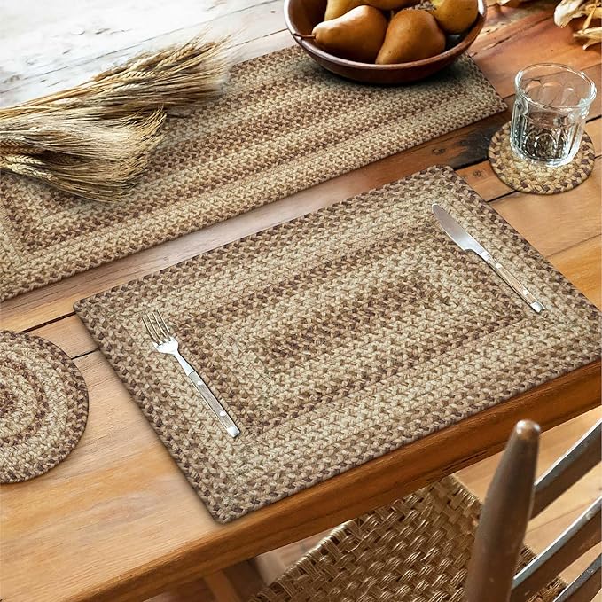 Homespice Cookie Dough Jute Braided Long Table Runner, Country Rustic Decor, Brown Rectangle 11x36 - Rich Colors, Easy to Clean, Durable and Protects Furniture