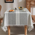 ZeeMart Contrast Linen Table Cloth Square Table Cloths 52x52 Inch Mid-Stripe Grey, Farmhouse Style Heavy Weight Grey Tablecloth, Water Resistant Burlap Tablecloths