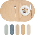 Round Wipeable Placemats Set of 4 – Faux Leather Round Table Mats, Waterproof & Washable Vinyl Placemats, Circle Design for Dining Table Decor– Warm Tan