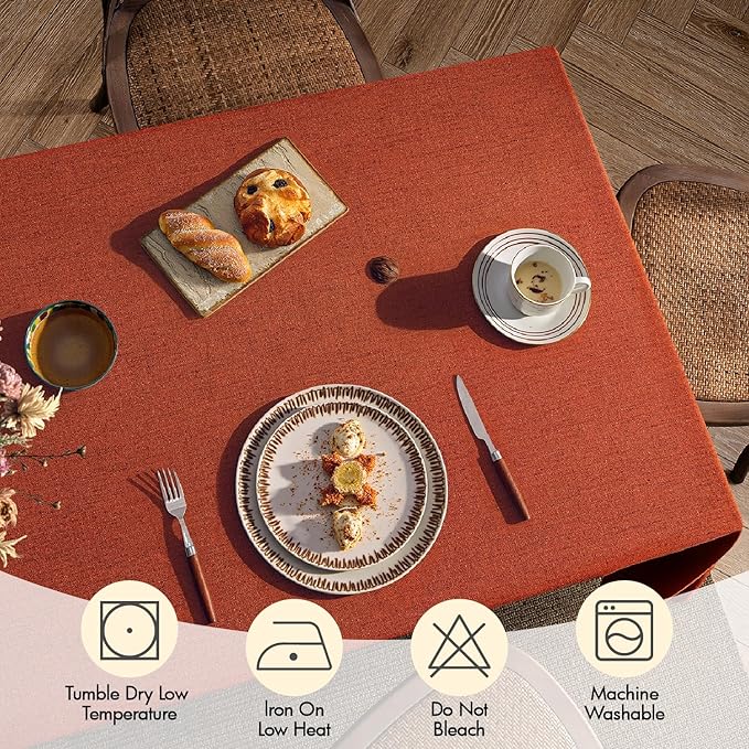 MIULEE Burnt Orange Linen Polyester Tablecloth Fall Thanksgiving 52x70 Inch Rectangle Table Cloth Waterproof,Stain Resistant for Dining Party Wedding