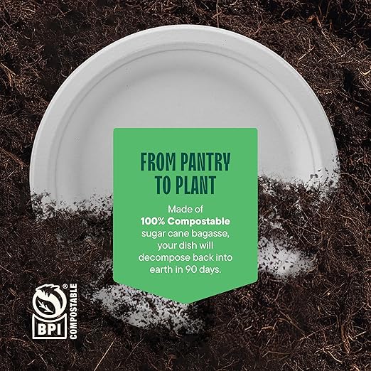 100% Compostable Disposable Paper Plates [125-Pack] - (PFAS-Free) - [10 Inch] Heavy Duty, Eco-Friendly, Biodegradable Bagasse Dinner Plates - Natural Brown 10" Plate by Stack Man (BPI Certified)