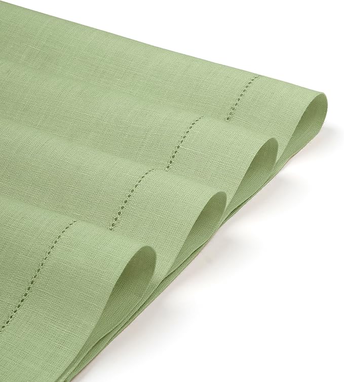 D'Moksha Homes Sage Green Linen Cloth Placemats Set of 6-100% Pure Linen Hemstitch Placemats 14 x 19 Inch - Classic Hemstitch Table Place Mats for St Patricks Day, Easter - Machine Washable
