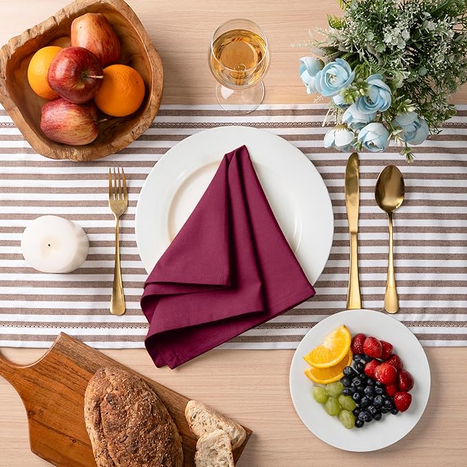 Blue Needles Solid Cloth Napkins Set of 6 Burgundy 100% Cotton Dinner Napkins 18x18 inches - Soft, Reusable, Absorbent & Washable Linen, Ideal for Christmas Events, Parties & Everyday Use