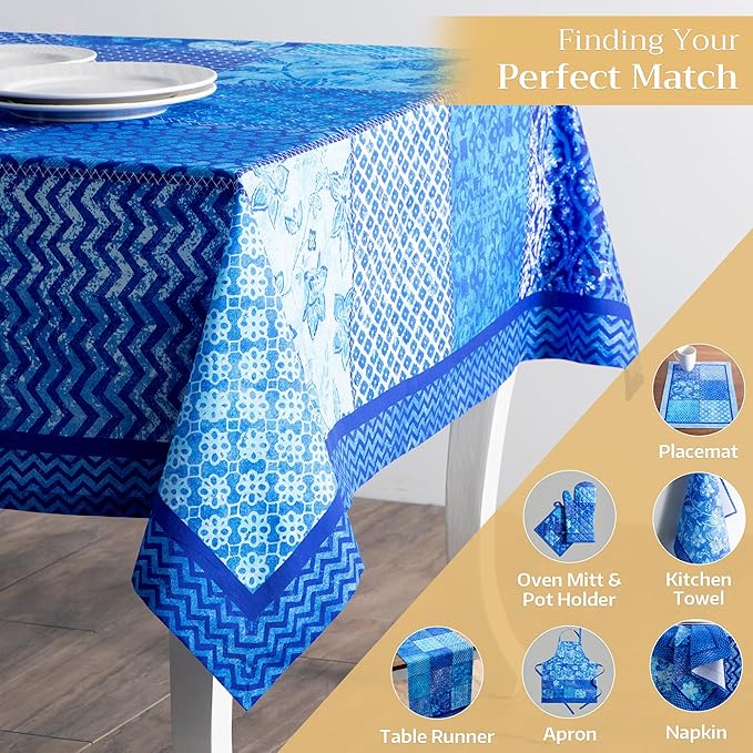 Maison d' Hermine Table Cloth Rectangle Table 100% Cotton 54 x 72 Inches Tablecloth Reusable Decorative for Dining Room Farmhouse Home Valentines Day Decorations Spring Summer - Indigo Love