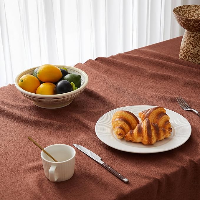 Linen Tablecloth for Rectangle Table, 60x104 Inch Terracota, Farmhouse Style Rust Tablecloth, Water Resistant Burlap Tablecloths for Dining Table Farmhouse Kitchen