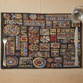 DaDa Bedding Bohemian Ethnic Ornaments Tapestry Placemats - Set of 4-Pieces Greek Ethnic Calligraphy Geometric Colorful Dark Black Design - Decorative Cotton Woven Kitchen Dining Mats - 13” x 19”