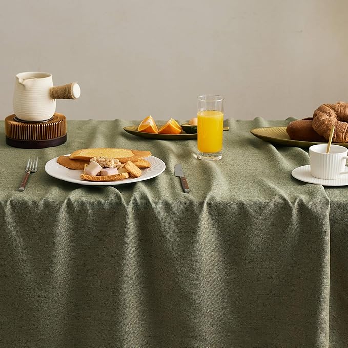 Linen Tablecloth for Rectangle Table, 60x104 Inch Olive, Farmhouse Style Green Tablecloth, Water Resistant Burlap Tablecloths for Dining Table Farmhouse Kitchen