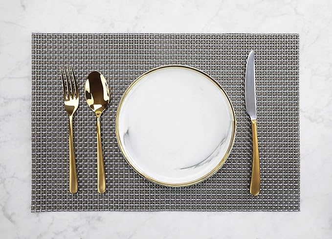 New Star Foodservice 28195 Crossweave Woven Vinyl Placemats, Set of 4, Electrum Silver