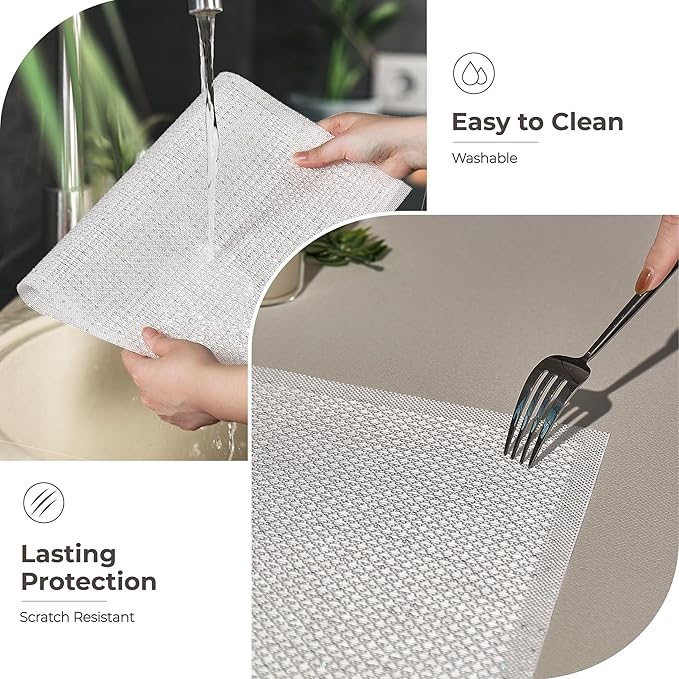 Leetaltree Luxury Crystal White Sequin Placemats Set of 4 - Waterproof Washable for Wedding, Anniversary, Daily Use - Sparkling Table Decor - Hand-Cut