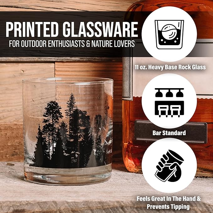 Black Lantern Nature and Animal Themed Whiskey Glass Set – 11oz Premium Heavy Base Glasses – Perfect Gift for Outdoor Enthusiasts – Set of 2 Everyday Drinking Glasses (Double Exposure Bear)