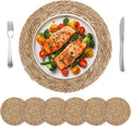 Kochorie Set of 6 Round Woven Placemats 15 Inch Bulrush Placemats Natural Handwoven Boho Rattan Wicker Table Mats for Farmhouse & Home Dining