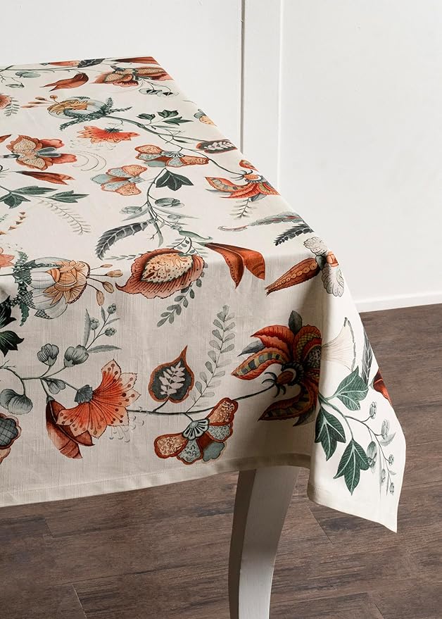Maison d' Hermine Table Cloth Rectangle Table 100% Cotton 60 x 90 Inches Fall Tablecloth Reusable Everyday Use for Thanksgiving Christmas Decorations Dining Farmhouse Party (Dalida)