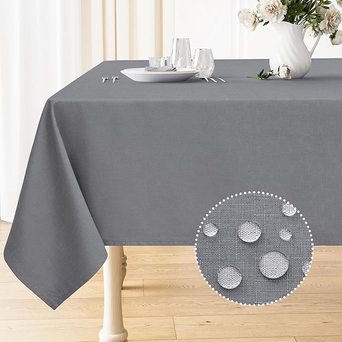 Smiry Square Table Cloth Linen Textured, Waterproof Spillproof Anti-Wrinkle Burlap Tablecloth, Washable Decorative Fabric Table Cover for Dining, Party, Banquet, 54 x 54 Inch, Grey