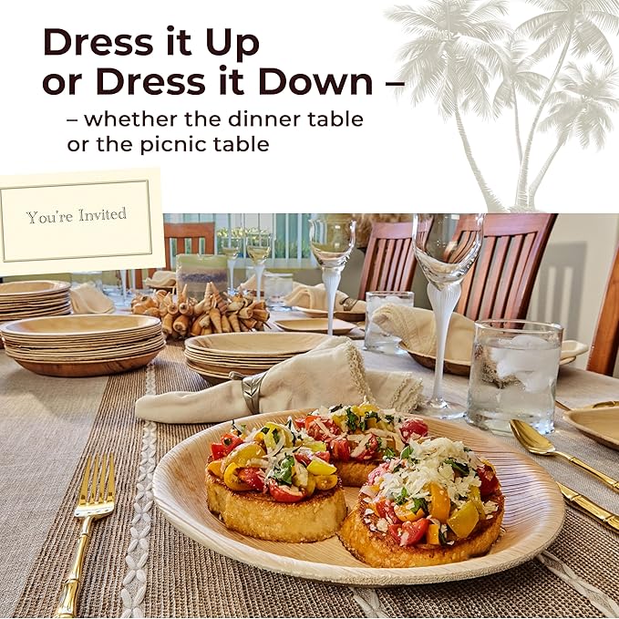 Indie Palm Disposable Palm Leaf Plates – 50 Pack 8 Inch Round – Heavy Duty, 100% Compostable & Biodegradable – Eco-Friendly Alternative to Plastic & Bamboo – Perfect for Parties & Events