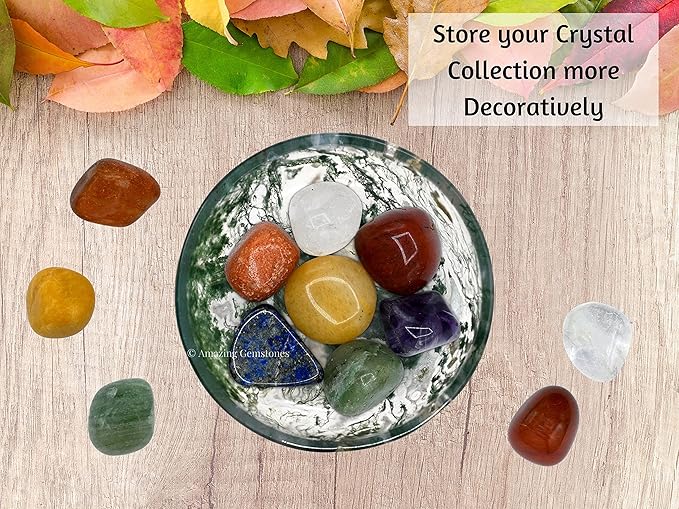 Moss Agate Crystal Bowl - 2 Inch Decorative Bowls for Room and Home Decor - Gemstone Healing Crystals for Elegant Display, Positive Energy Balance and Gift