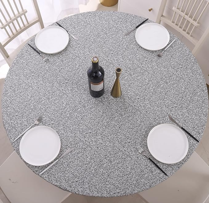 Walrus Round Vinyl Fitted Tablecloth with Flannel Backing Elastic Edge Design Table Cover Waterproof Oil-Proof PVC Table Cloth Stain-Resistant Best for 45"-56" Round