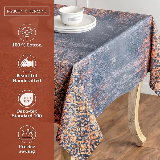 Maison d' Hermine Table Cloth Square Table 100% Cotton 54 x 54 Inches Fall Tablecloth Reusable Everyday Use for Thanksgiving Christmas Decorations Dining Farmhouse Party (Imperfection)