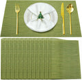 Placemats Set of 12,Washable,Heat and Stain Resistant Indoor/Outdoor Place mats,Vinyl Woven Non Slip Table Mats for Restaurant Table Protection,PVC Placemats(Green,12PCS)