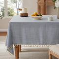 Linen Tablecloth with Tassels, Farmhouse Style Blue Tablecloth, Water Resistant Burlap Tablecloths for Square Table, 60x60 Inch Blue