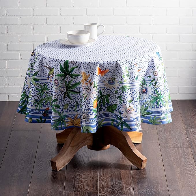 Maison d' Hermine Table Cloth Round Table 100% Cotton 69 Round Inches Tablecloth Reusable Decorative for Dining Room Farmhouse Home Valentines Day Decorations Spring Summer - Passiflora