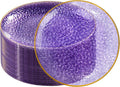 DaYammi 60 Pieces Purple Gold Plastic Plates - 10 inch Clear Dinner Plates - Hammer Pattern Design - Fancy Clear Purple and Gold Disposable Plates For All Occasions
