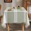 ZeeMart Contrast Linen Table Cloth Rectangle Table Cloths 60x84 Inch Mid-Stripe Green, Farmhouse Style Heavy Weight Sage Green Tablecloth, Water Resistant Burlap Tablecloths
