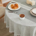 ZeeMart Contrast Linen Round Tablecloth 52 Inch Mid-Stripe Grey, Farmhouse Style Round Table Cloth Heavy Weight Grey Tablecloths, Water Resistant Burlap Table Cloths