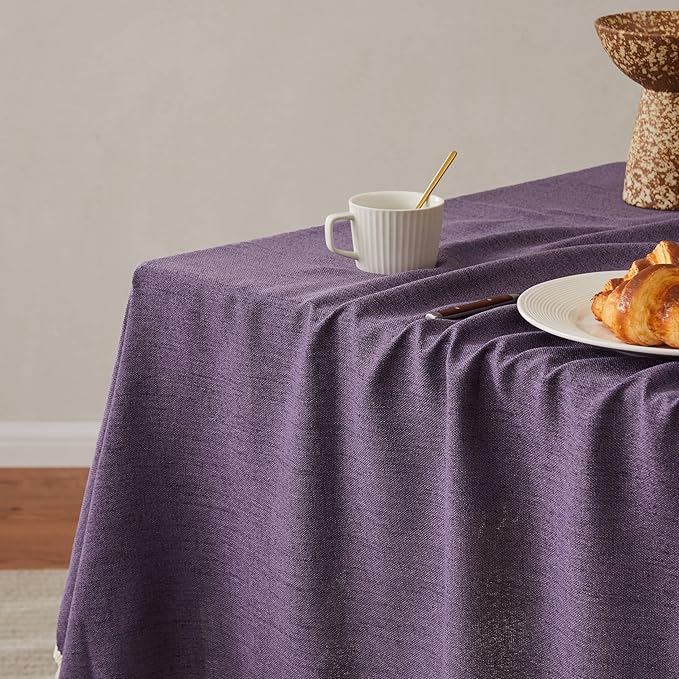 Linen Tablecloth with Tassels, Farmhouse Style Purple Tablecloth, Water Resistant Burlap Tablecloths for Round Table, 60 Inch Round Purple