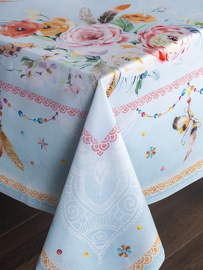 Maison d' Hermine Table Cloth Rectangle Table 100% Cotton 54 x 72 Inches Tablecloth Reusable Decorative for Dining Room Farmhouse Home Valentines Day Decorations Spring Summer - Ibiza - Blue